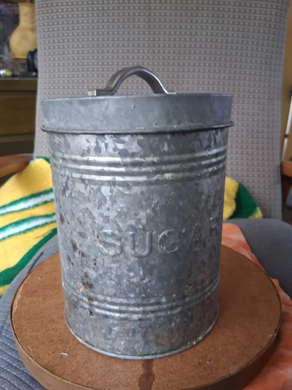 Galvanized Metal Sugar Canister - Rustic Gray Used 7 Tall Opening Is 5 Inch